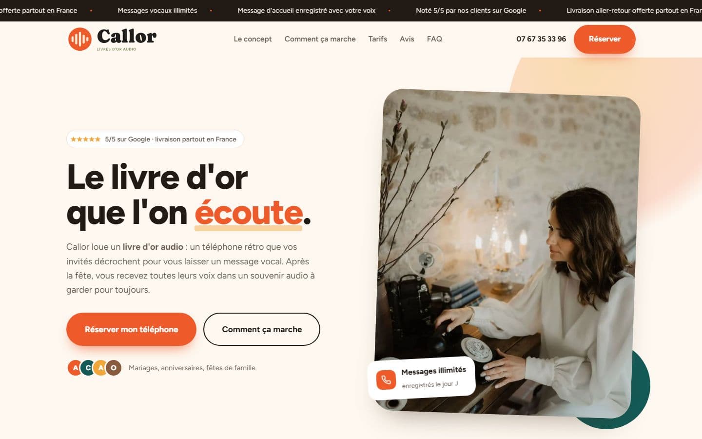Page d'accueil du site Callor